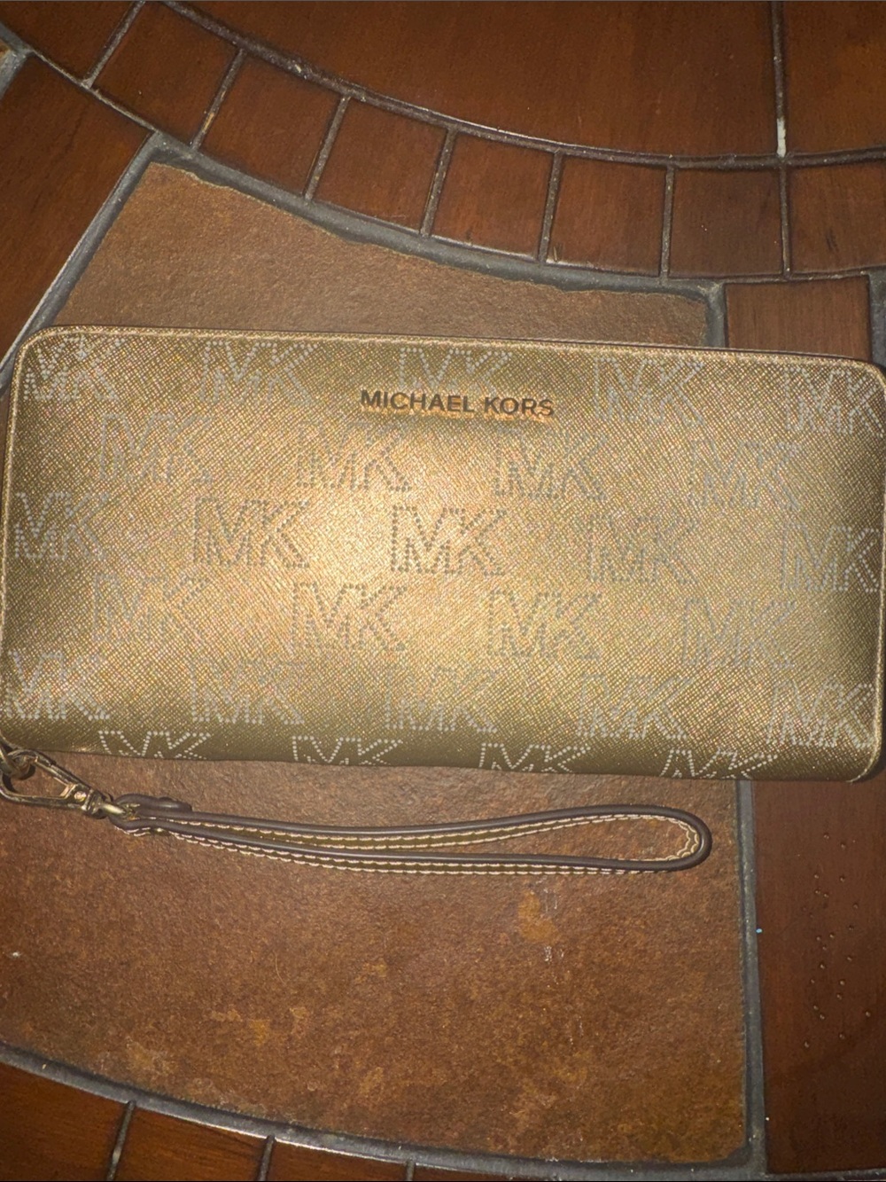 Michael Kors Metallic Gold MK Logo Zip-Around Wristlet